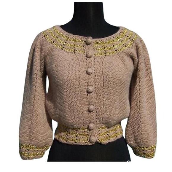 Cache Tan Luxe Metallic Cashmere Wool Blend Top New Sweater Stretch $168 NWT - Picture 1 of 6